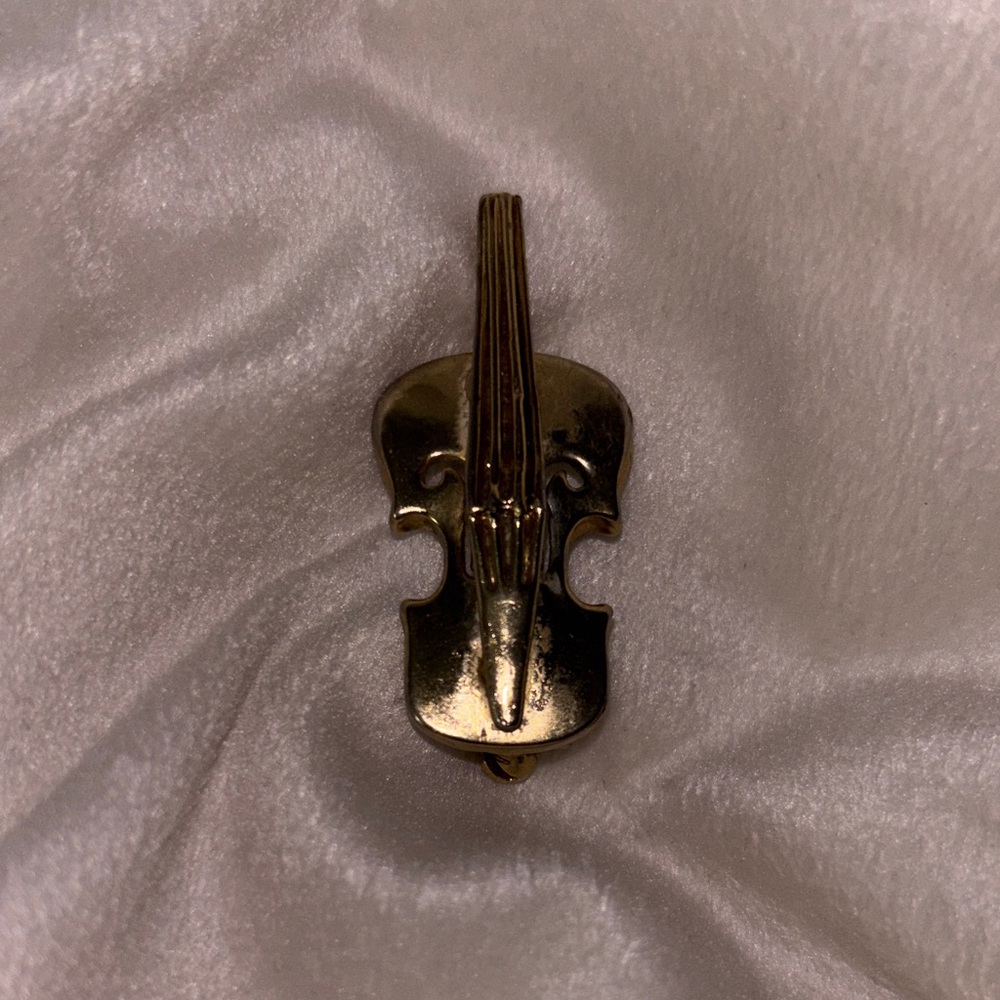 Gold Violin Brooch Pin